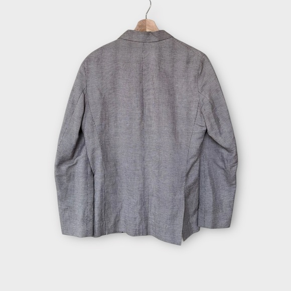 Vince Men’s Linen Blend Houndstooth Blazer Jacket – Gray, Size 40 - Picture 2 of 6